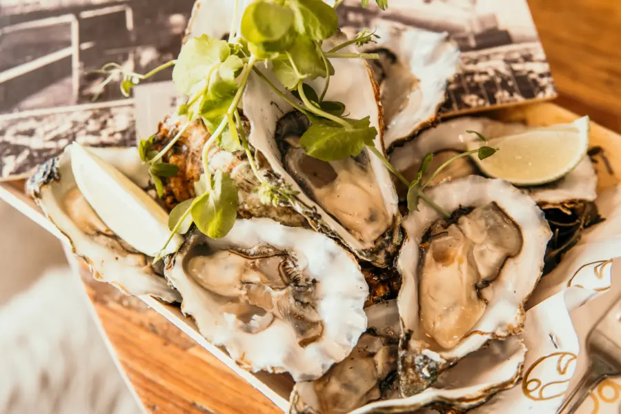 Verse Zeeuwse oesters met limoen en kruiden stijlvol geserveerd in het restaurant van Strandpark De Zeeuwse Kust